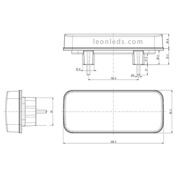 Dimensiones de Piloto LED trasero con luz de matricula lateral