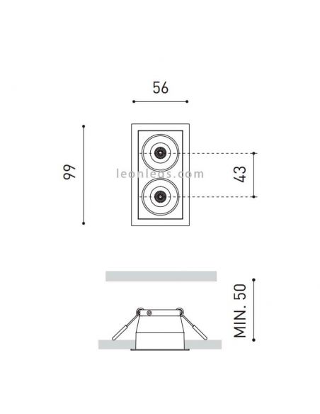 Dimensions du luminaire encastré Black Foster 2 ArkosLight | LeonLeds Lighting