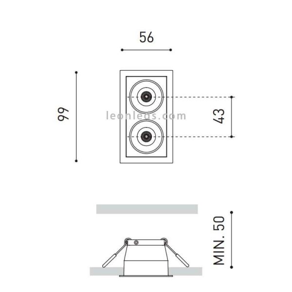 Dimensions du luminaire encastré Black Foster 2 ArkosLight | LeonLeds Lighting