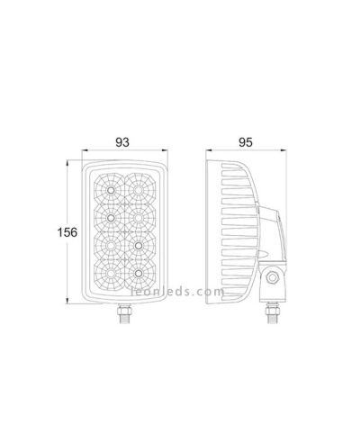 Dimensões Farol LED retangular com suporte giratório horizontal