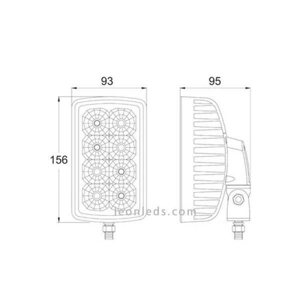 Dimensiones Faro LED rectangular con soporte giratorio horizontal