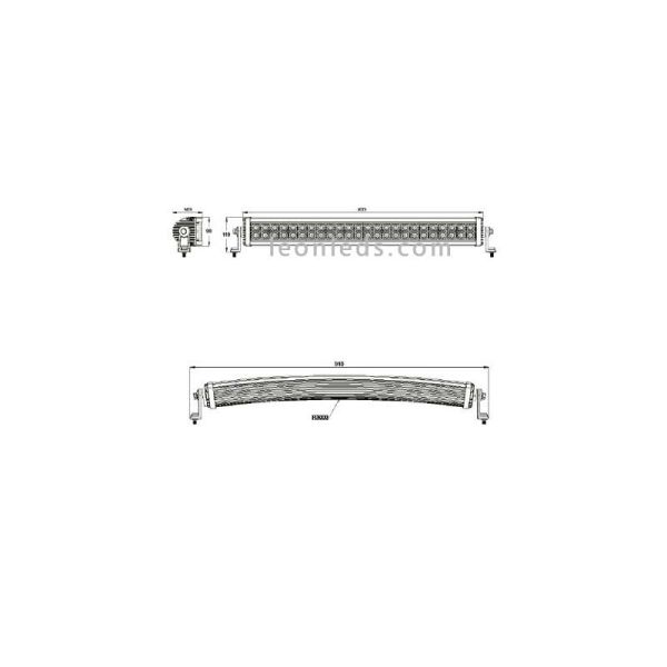 Dimensions Puissante barre LED incurvée
