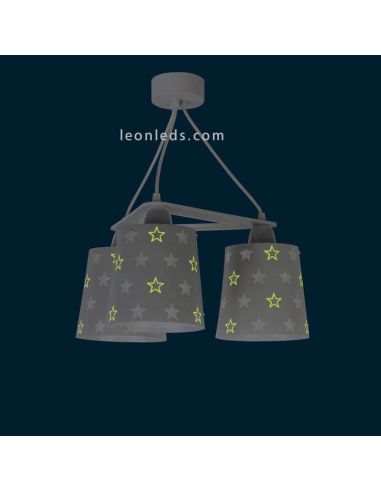 Lámpara de techo 3 luces decorada con estrellas que brillan en la oscuridad | LeonLeds