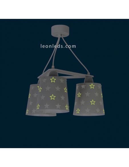 Lámpara de techo 3 luces decorada con estrellas que brillan en la oscuridad | LeonLeds