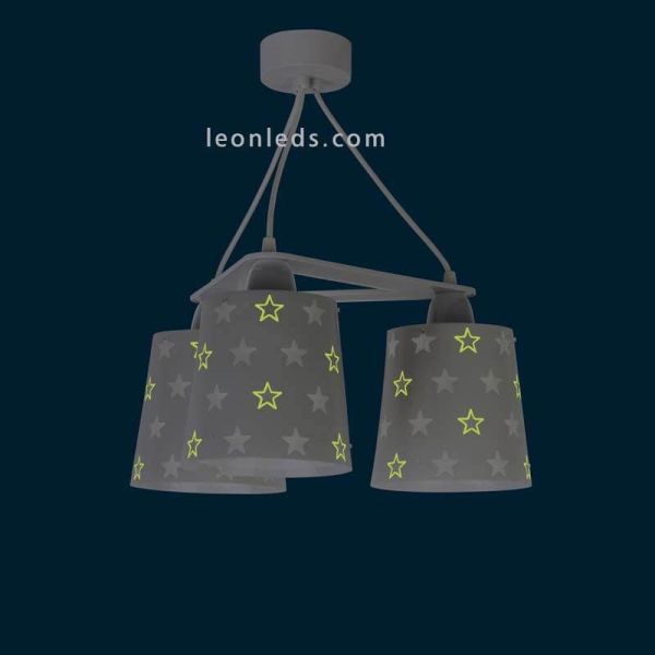 Lámpara de techo 3 luces decorada con estrellas que brillan en la oscuridad | LeonLeds