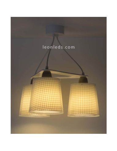 Lámpara infantil 3 pantallas Beige Vichy | Ⓡ LeonLeds.com