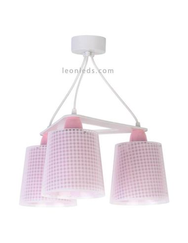 Lámpara de techo 3 luces Rosa de diseño infantil serie Vichy de Dalber | LeonLeds