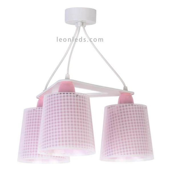 Lámpara de techo 3 luces Rosa de diseño infantil serie Vichy de Dalber | LeonLeds