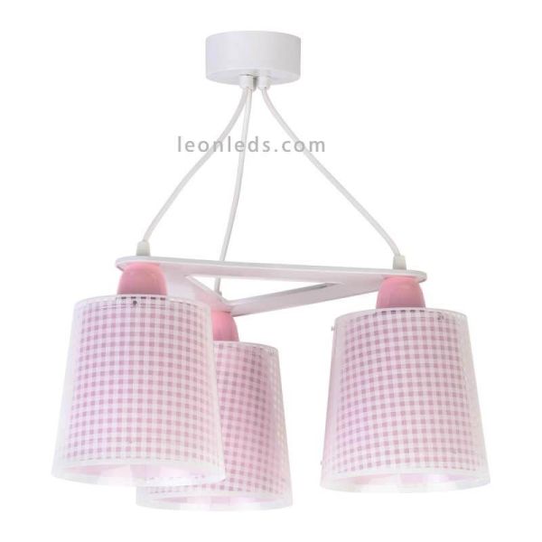 Lámpara de techo 3 luces Rosa de diseño infantil serie Vichy de Dalber | LeonLeds