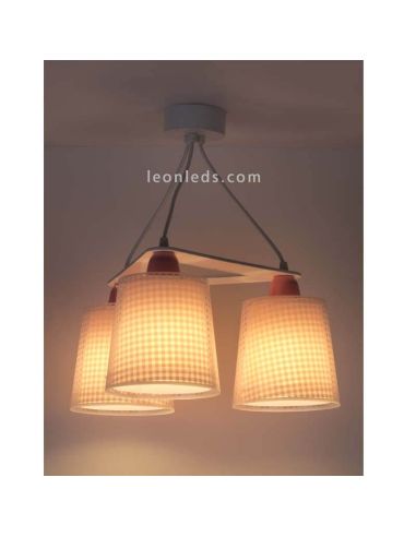 Lámpara de techo 3 luces Rosa de diseño infantil serie Vichy de Dalber | LeonLeds