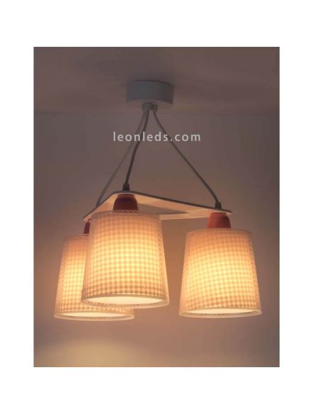 Lámpara de techo 3 luces Rosa de diseño infantil serie Vichy de Dalber | LeonLeds