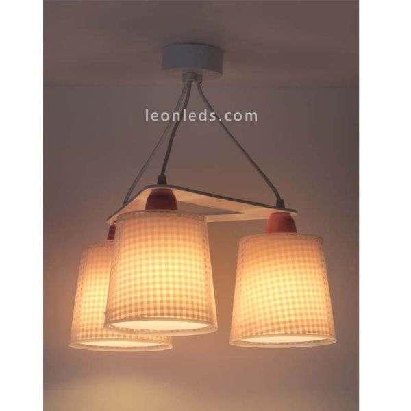 Lámpara de techo 3 luces Rosa de diseño infantil serie Vichy de Dalber | LeonLeds
