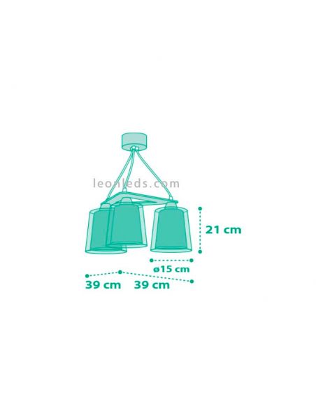 Lámpara de techo 3 luces Rosa de diseño infantil serie Vichy de Dalber | LeonLeds