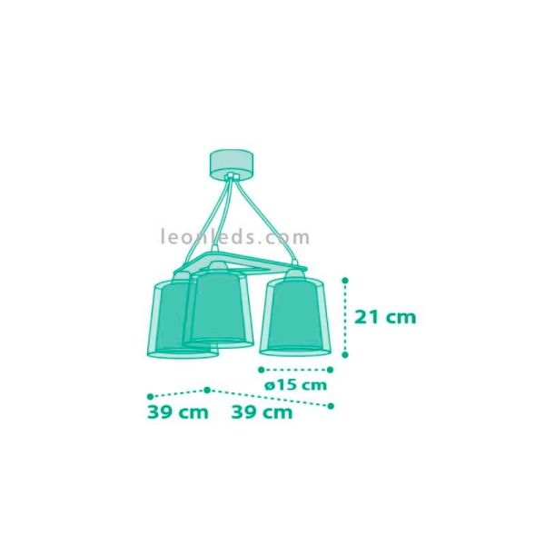 Lámpara de techo 3 luces Rosa de diseño infantil serie Vichy de Dalber | LeonLeds