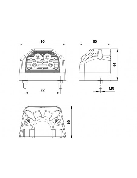 Dimensions du feu de plaque d'immatriculation arrière à LED Fristom FT031 | Éclairage LED LeonLeds