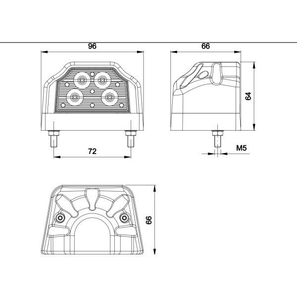 Dimensions du feu de plaque d'immatriculation arrière à LED Fristom FT031 | Éclairage LED LeonLeds