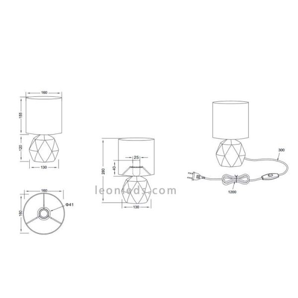 Dimensões do candeeiro de mesa Cemento Pike R50831087 Trio Lighting