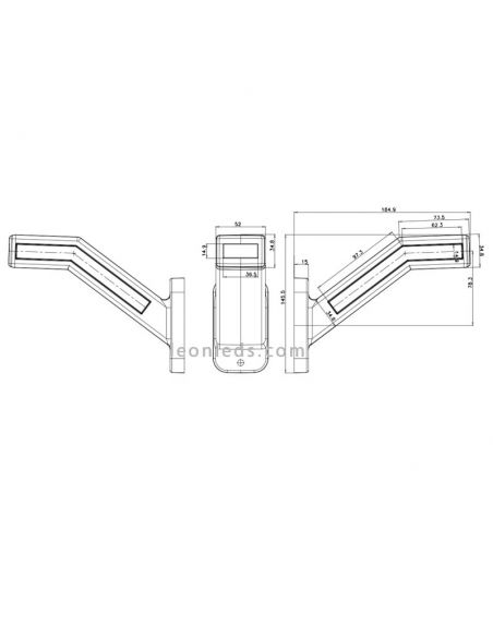 Dimensions klaxon LED avec feu stop et clignotant progressif 147 - Was