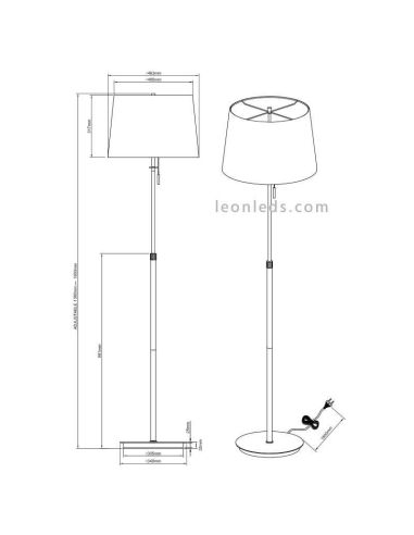 Dimensions du lampadaire Lyon classique nickel mat