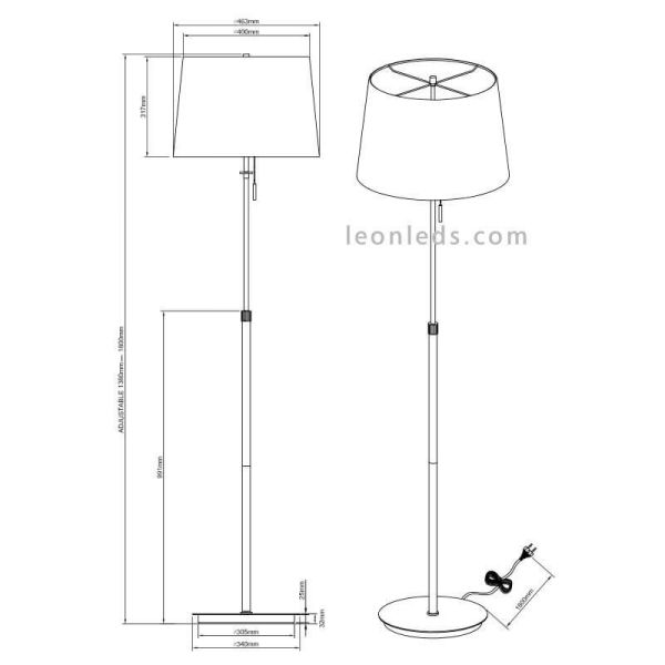Dimensions du lampadaire Lyon classique nickel mat
