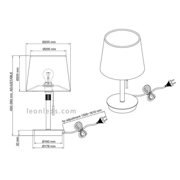 Dimensiones de Lámpara de sobremesa clásica Níquel Mate Lyon