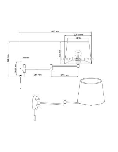 Dimensiones Aplique con interruptor de cadena