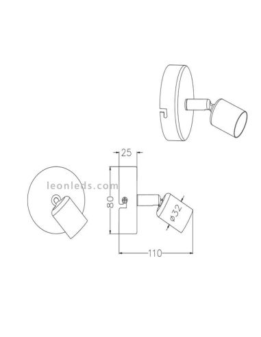 Dimensiones de foco orientable Titanio serie Paris de trioLighting