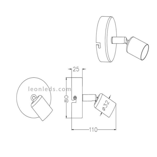 Dimensiones de foco orientable Titanio serie Paris de trioLighting