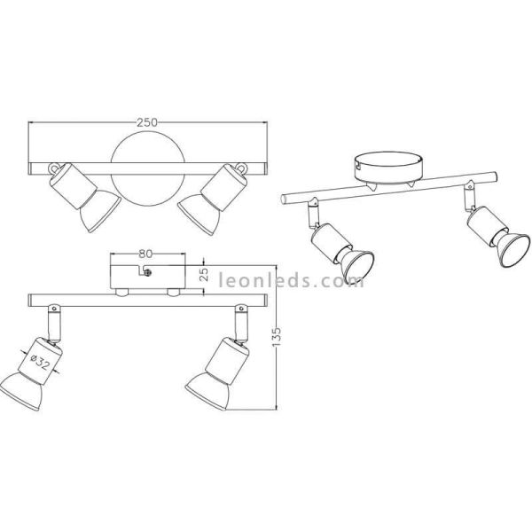 Dimensiones regleta 2 focos serie paris de Trio Lighting