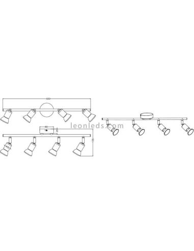 Dimensiones de Regleta de 4 focos serie Paris de Trio Lighting