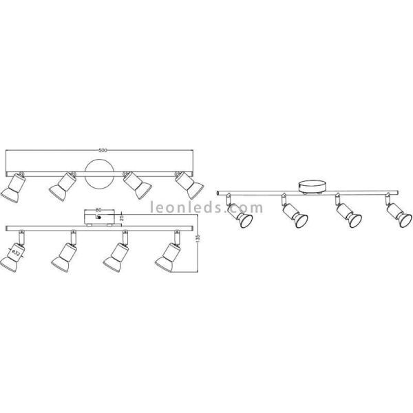 Dimensiones de Regleta de 4 focos serie Paris de Trio Lighting