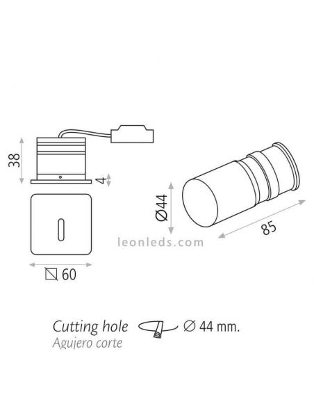 Dimensões Farol LED quadrado embutido Prado ACB Lighting
