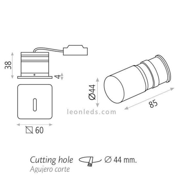 Dimensions Gyrophare LED carré encastrable Prado ACB Lighting
