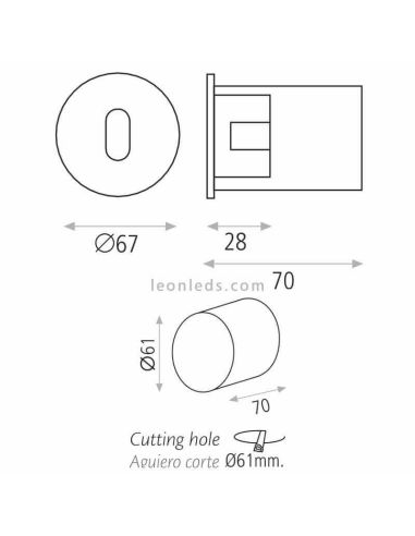Dimensões do farol de LED embutido Paul