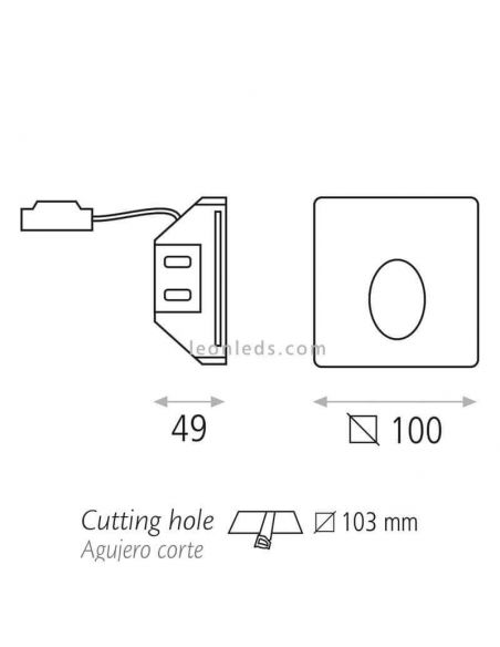 Dimensões Farol LED quadrado Thiller