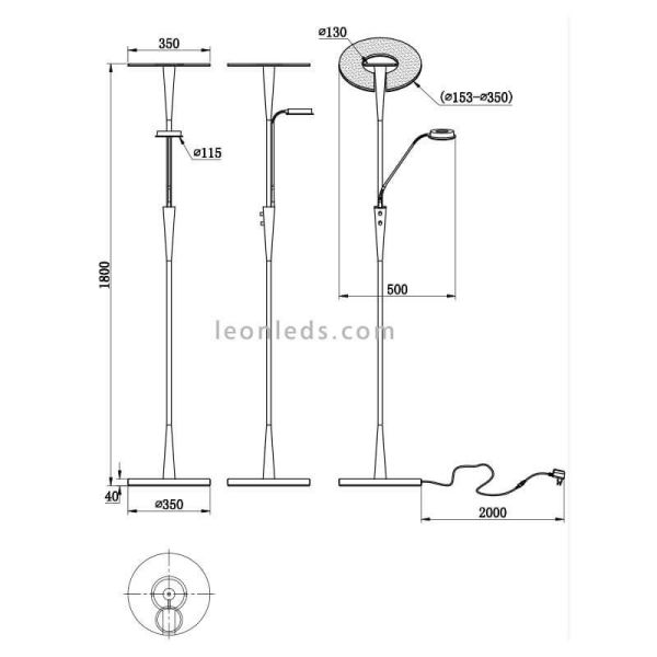 Lámpara de Pie Led Quebec Dimensiones Trio Lighting LeonLeds