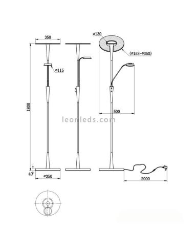 Dimensões Quebec Luminária LED de chão bronze fosco
