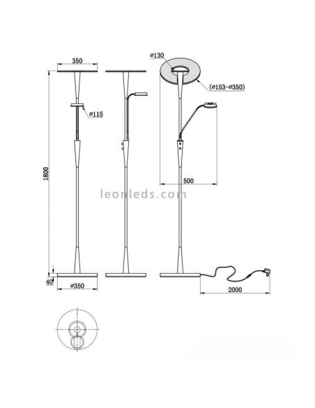 Dimensões Quebec Luminária LED de chão bronze fosco
