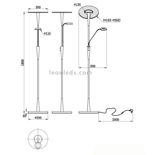 Dimensões Quebec Luminária LED de chão bronze fosco