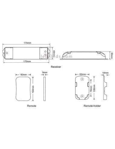 Dimensiones de Controlador tira LED RGB