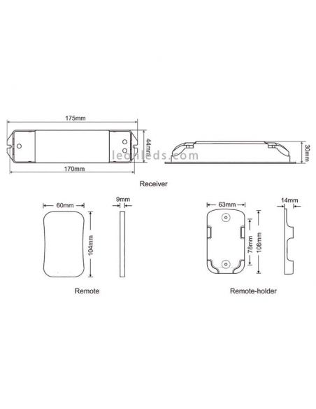 Dimensiones de Controlador tira LED RGB