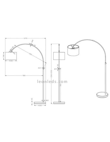 Dimensões Candeeiro de pé em arco branco série Hotel da Trio Lighting