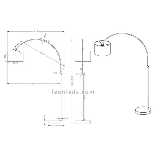 Dimensões Candeeiro de pé em arco branco série Hotel da Trio Lighting
