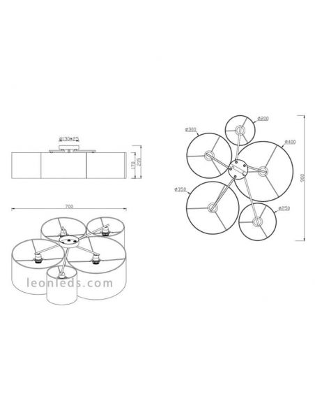 Dimensiones Plafon de techo salón Trio Lighting