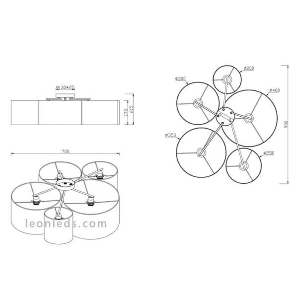 Dimensions Trio Lighting plafonnier de salon