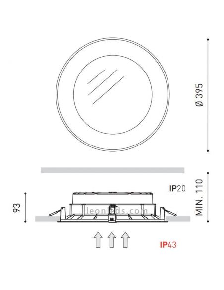 Dimensões poderoso downlight LED redondo Drop Maxi 5 ip43 ArkosLight