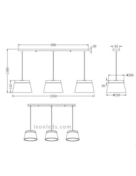 Lámpara de techo lineal 3 luces Baroness de Trio Lighting | LeonLeds.com