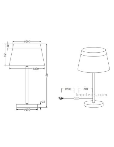 Dimensiones Lámpara de mesa blanca barones TrioLighting