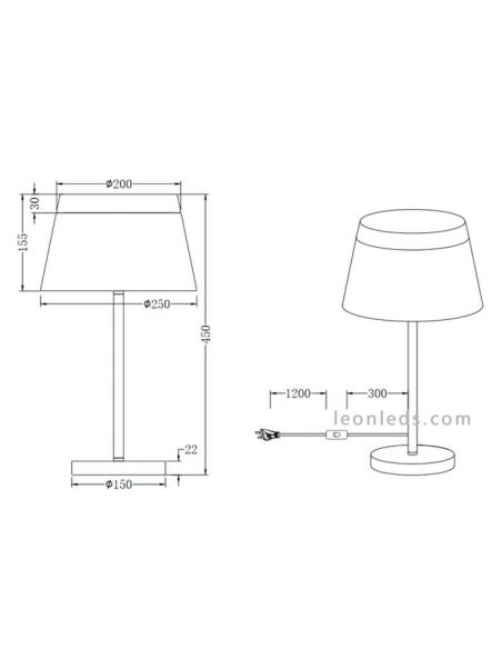 Dimensiones Lámpara de mesa blanca barones TrioLighting
