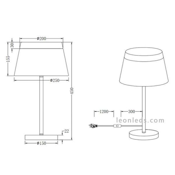 Dimensiones Lámpara de mesa blanca barones TrioLighting